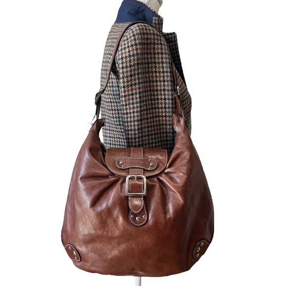 Longchamp Handbags - Longchamp Vintage Idole Leather Crescent Shoulder Brown Bag Belted Buckle Y2K